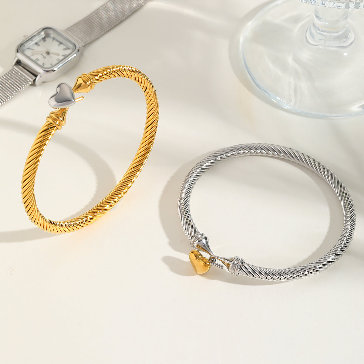 Titanium Steel Simple Style Heart Shape Plating Bangle