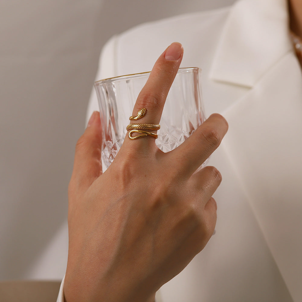 PVD Coated Real Gold Plated 18K Gold Snake 304 Stainless Steel Fashion Waterproof Non Tarnish Open Ring