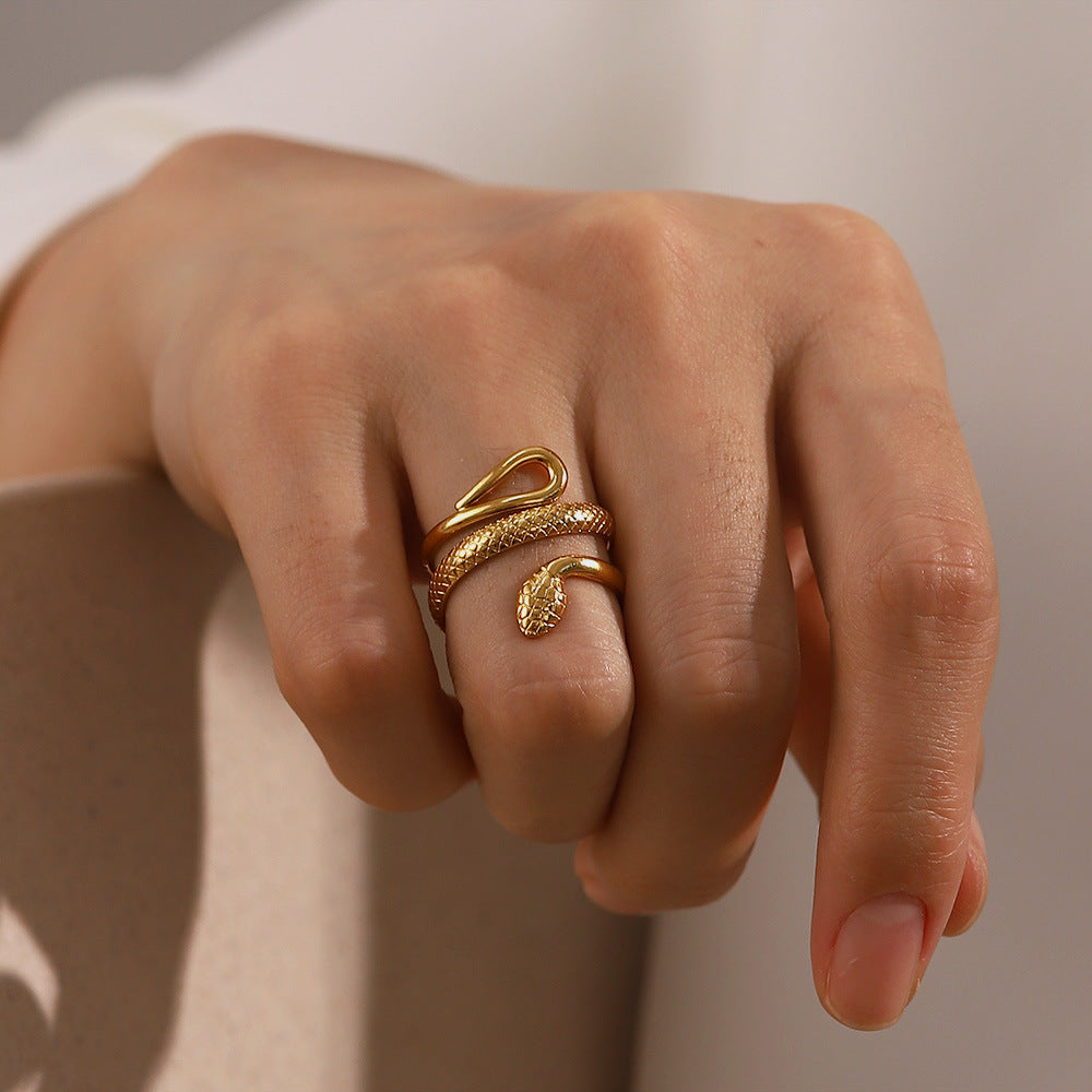 PVD Coated Real Gold Plated 18K Gold Snake 304 Stainless Steel Fashion Waterproof Non Tarnish Open Ring