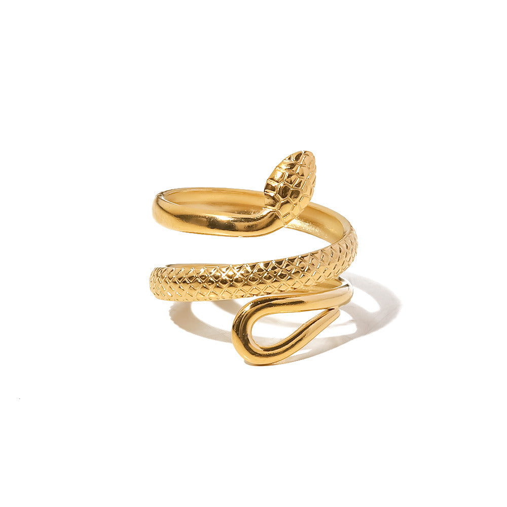 PVD Coated Real Gold Plated 18K Gold Snake 304 Stainless Steel Fashion Waterproof Non Tarnish Open Ring