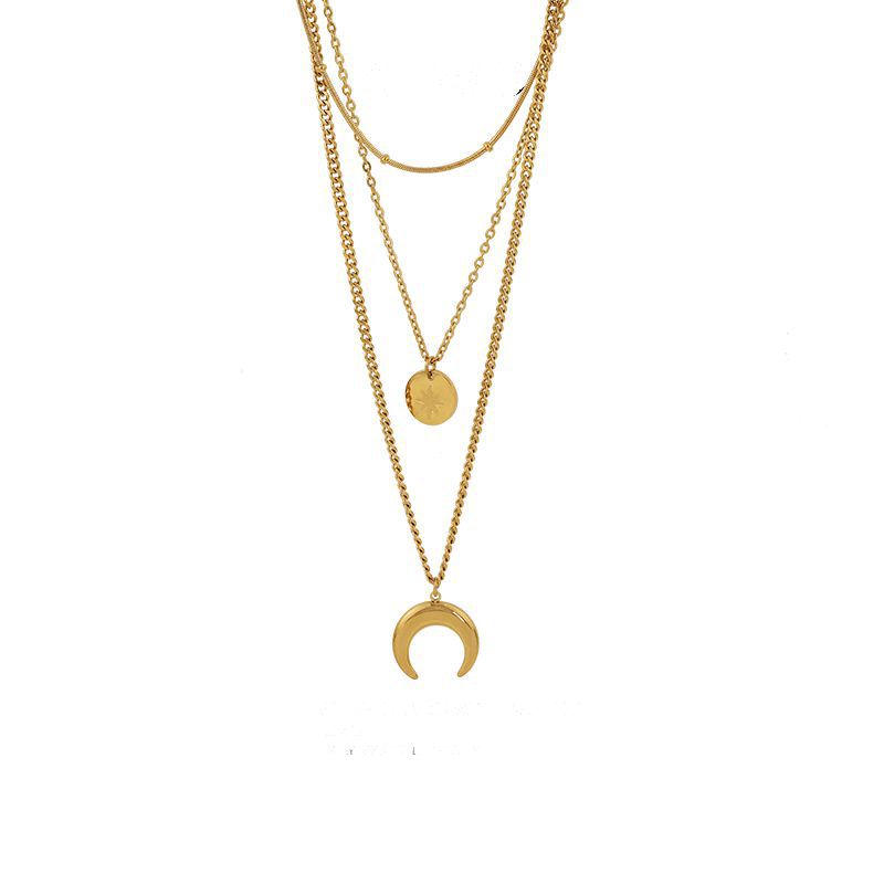 Moon Titanium Steel Tassel Plating Chain Pendant Necklace