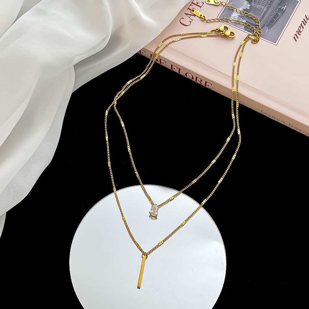 304 Stainless Steel Artificial Rhinestones 18K Gold Plated PVD Coated Plating Necklace