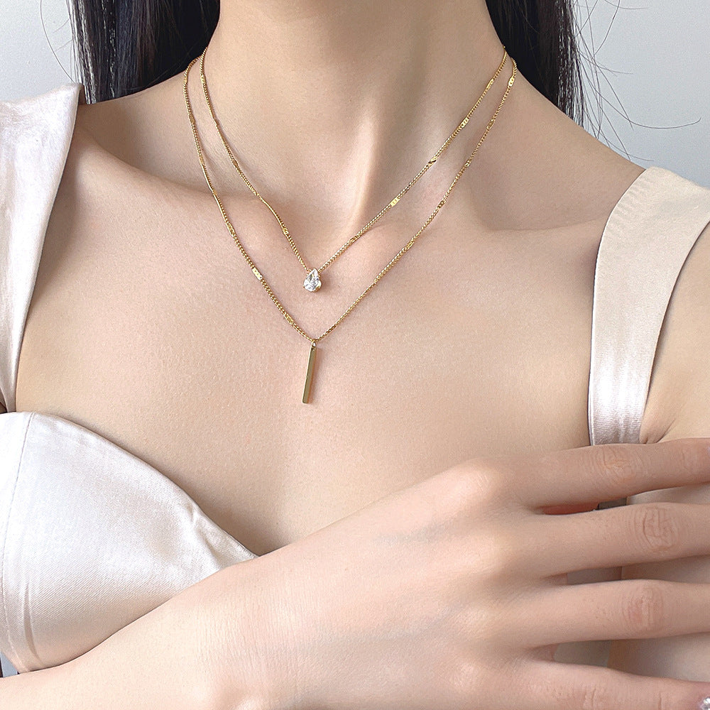 304 Stainless Steel Artificial Rhinestones 18K Gold Plated PVD Coated Plating Necklace