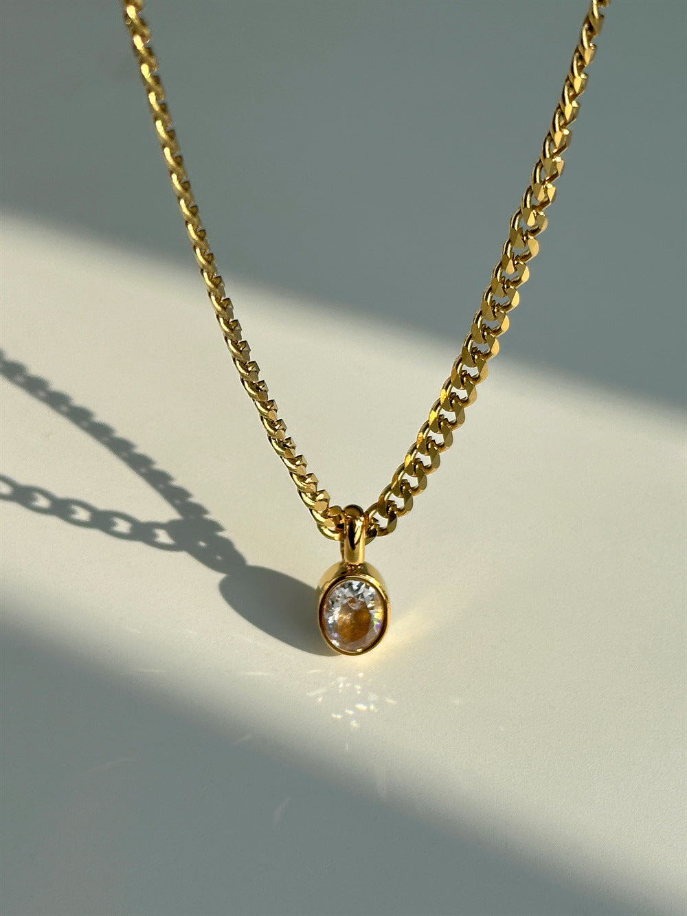 Oval 304 Stainless Steel Zircon Plating Inlay Pendant Long Necklace