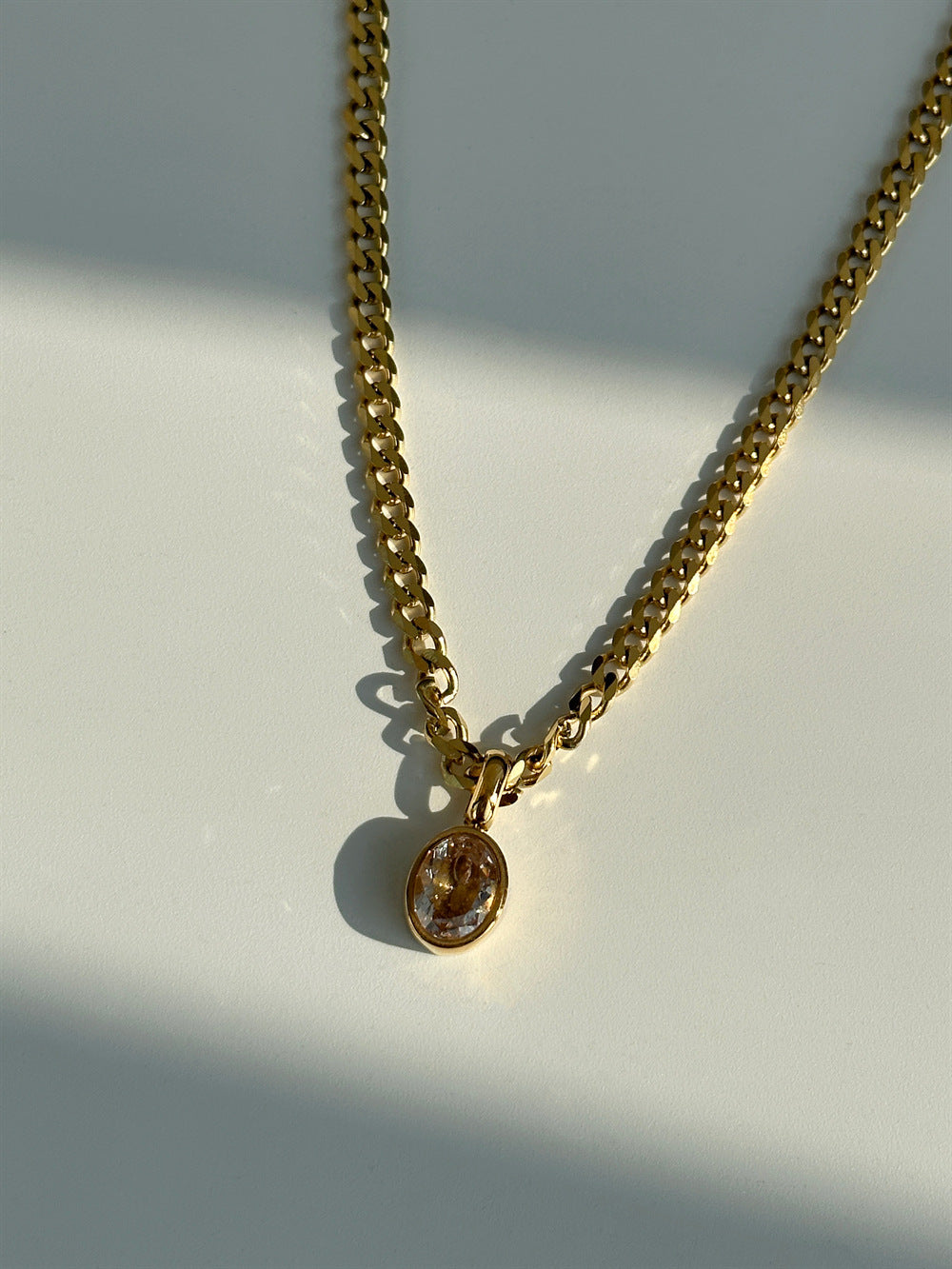 Oval 304 Stainless Steel Zircon Plating Inlay Pendant Long Necklace