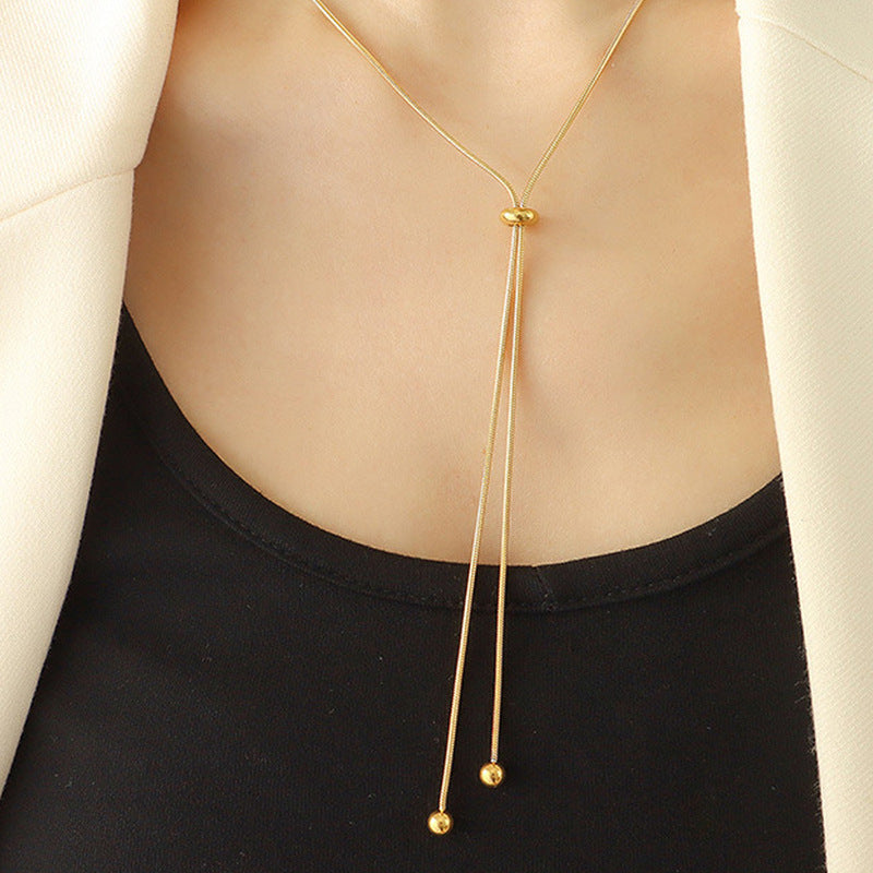 PVD Coated Real Gold Plated Solid Color Stainless Steel Waterproof Non Tarnish Long Necklace