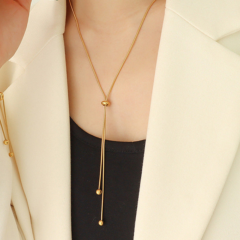 PVD Coated Real Gold Plated Solid Color Stainless Steel Waterproof Non Tarnish Long Necklace