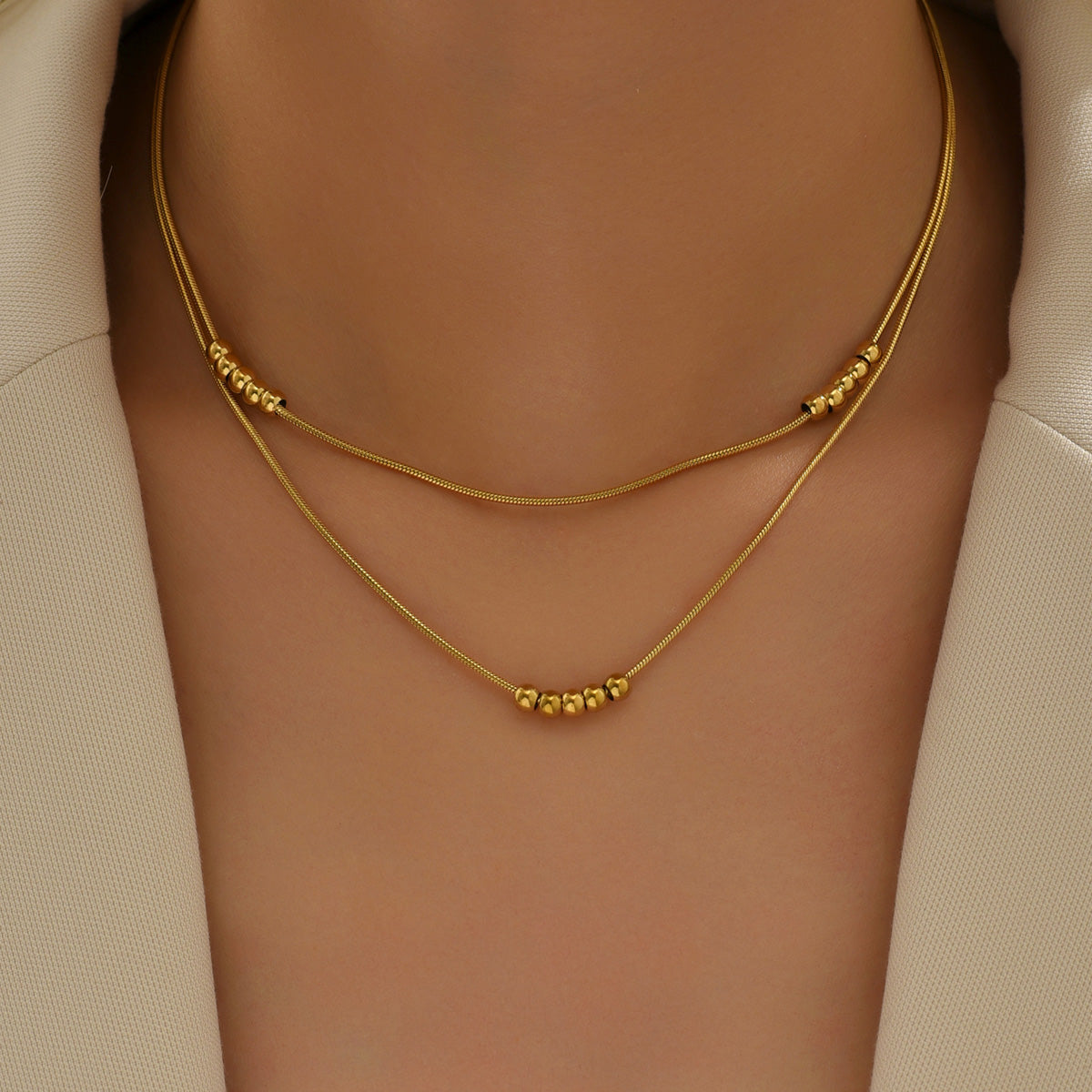 PVD Coated 18K Gold Plated Real Solid Color 304 Stainless Steel Waterproof Non Tarnish Plating Layered Necklaces