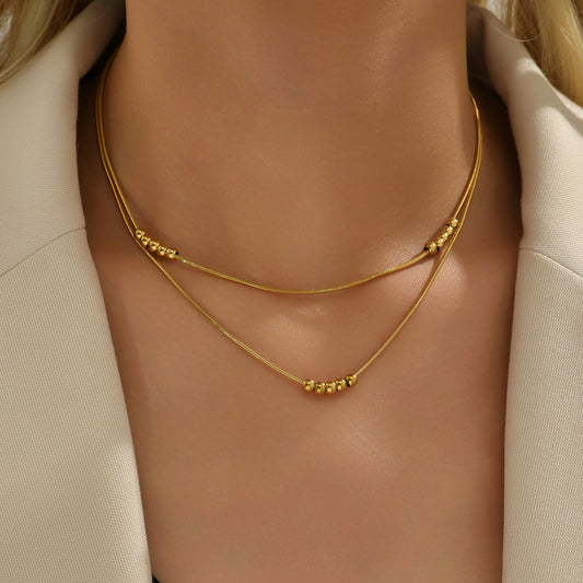 PVD Coated 18K Gold Plated Real Solid Color 304 Stainless Steel Waterproof Non Tarnish Plating Layered Necklaces
