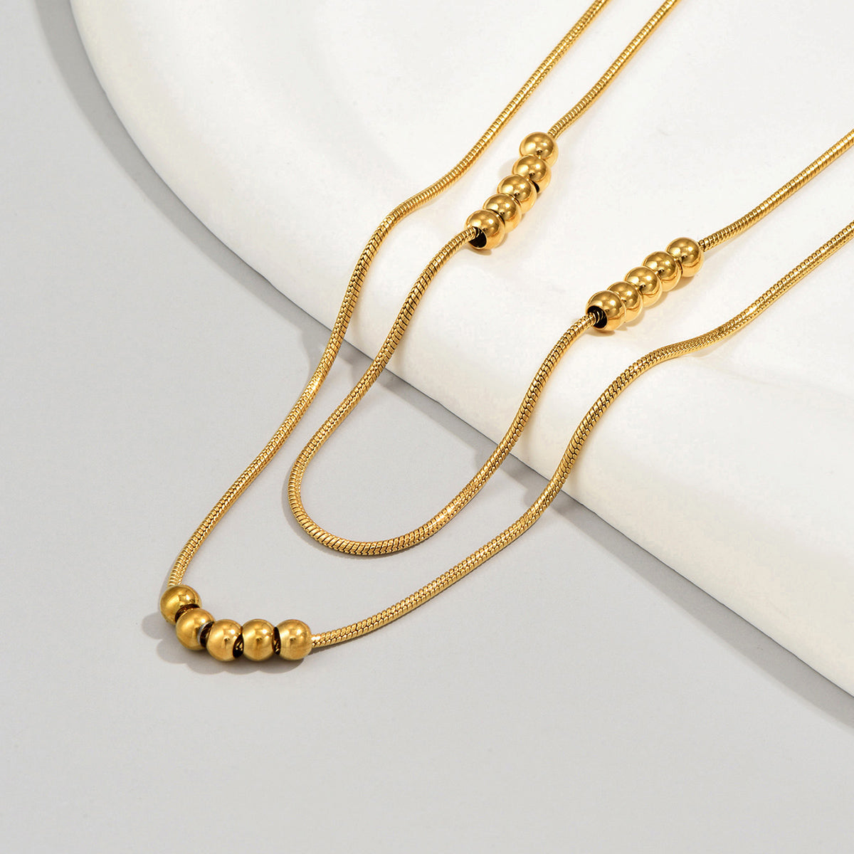 PVD Coated 18K Gold Plated Real Solid Color 304 Stainless Steel Waterproof Non Tarnish Plating Layered Necklaces