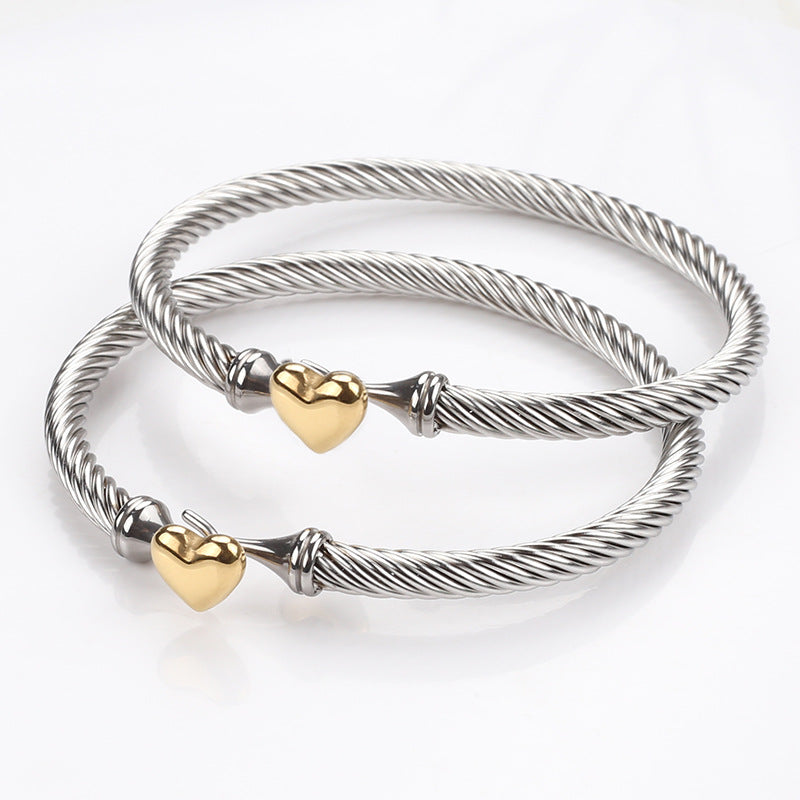 Titanium Steel Simple Style Heart Shape Plating Bangle