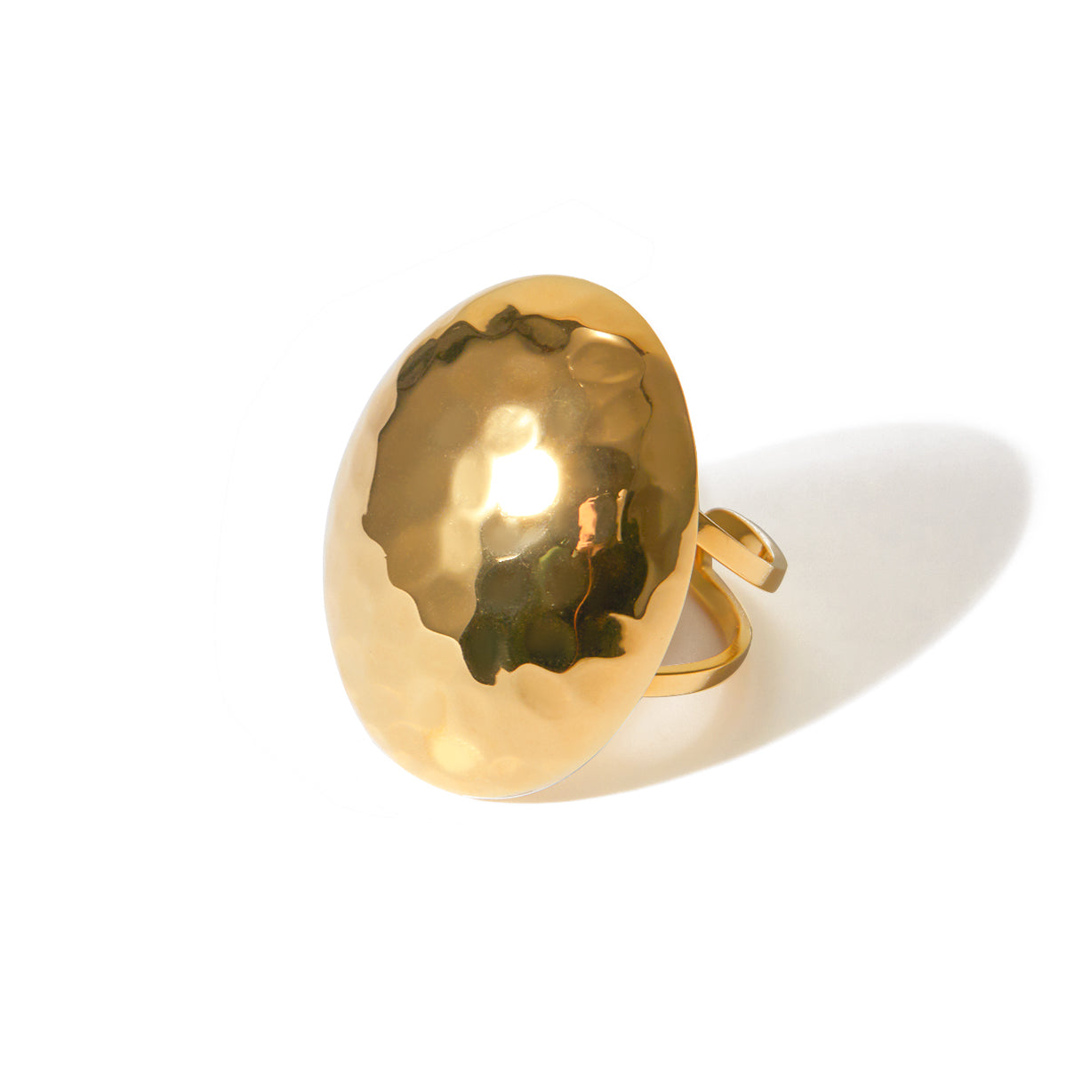 PVD Coated Real Gold Plated 18K Gold Hammered 304 Stainless Steel Non Tarnish Open Ring
