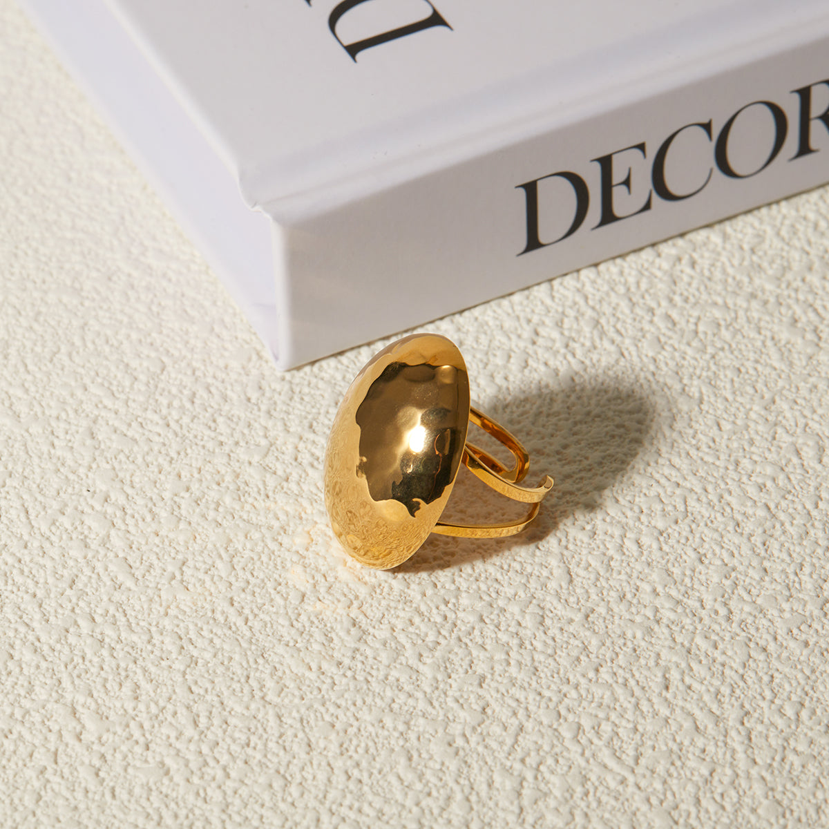 PVD Coated Real Gold Plated 18K Gold Hammered 304 Stainless Steel Non Tarnish Open Ring