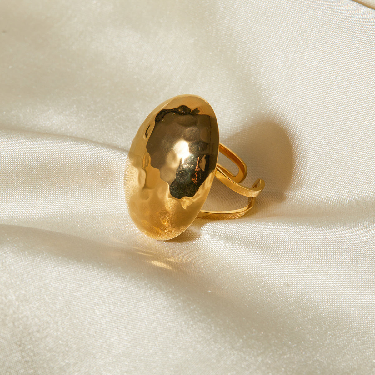 PVD Coated Real Gold Plated 18K Gold Hammered 304 Stainless Steel Non Tarnish Open Ring