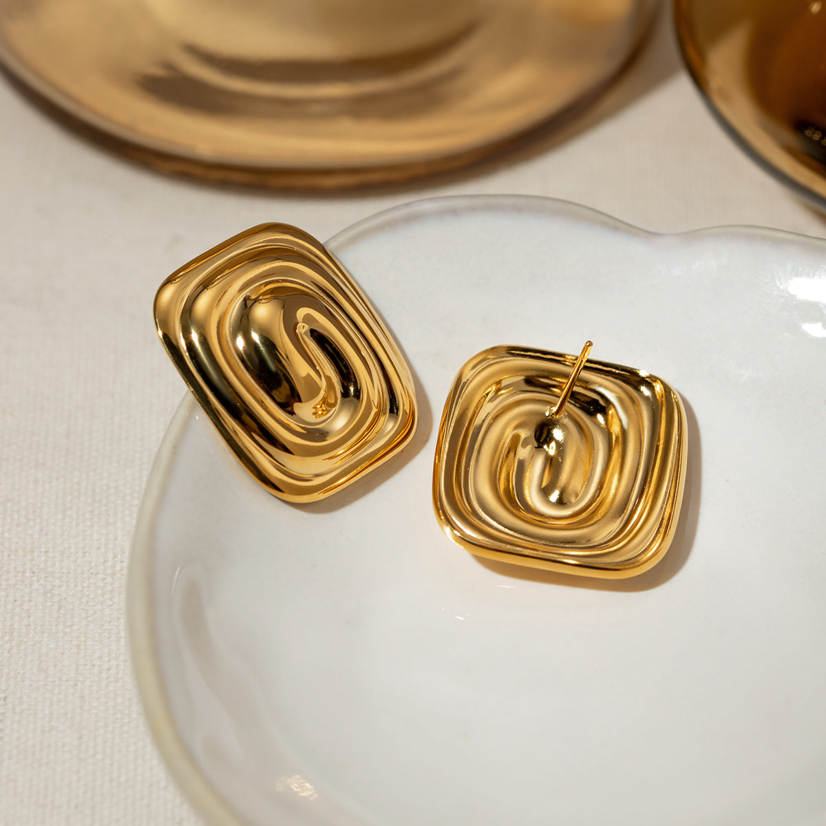 PVD Coated Real Gold Plated 18K Irregular Spiral 304 Stainless Steel IG Style Modern Classic Waterproof Non Tarnish Ear Studs
