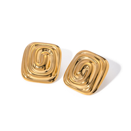 PVD Coated Real Gold Plated 18K Irregular Spiral 304 Stainless Steel IG Style Modern Classic Waterproof Non Tarnish Ear Studs