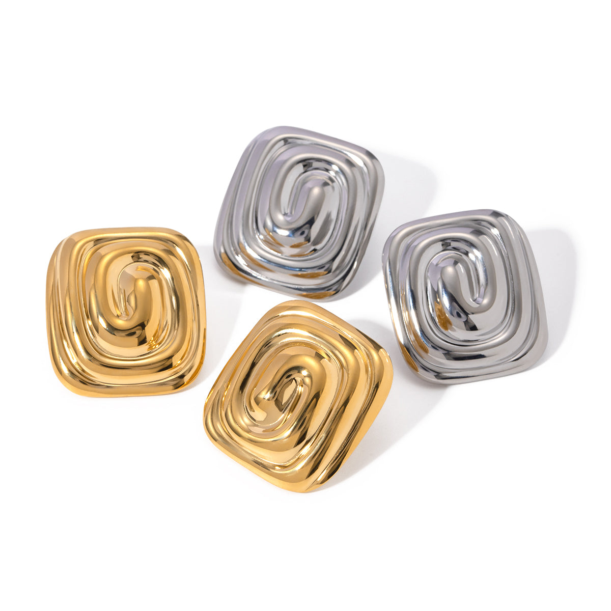 PVD Coated Real Gold Plated 18K Irregular Spiral 304 Stainless Steel IG Style Modern Classic Waterproof Non Tarnish Ear Studs