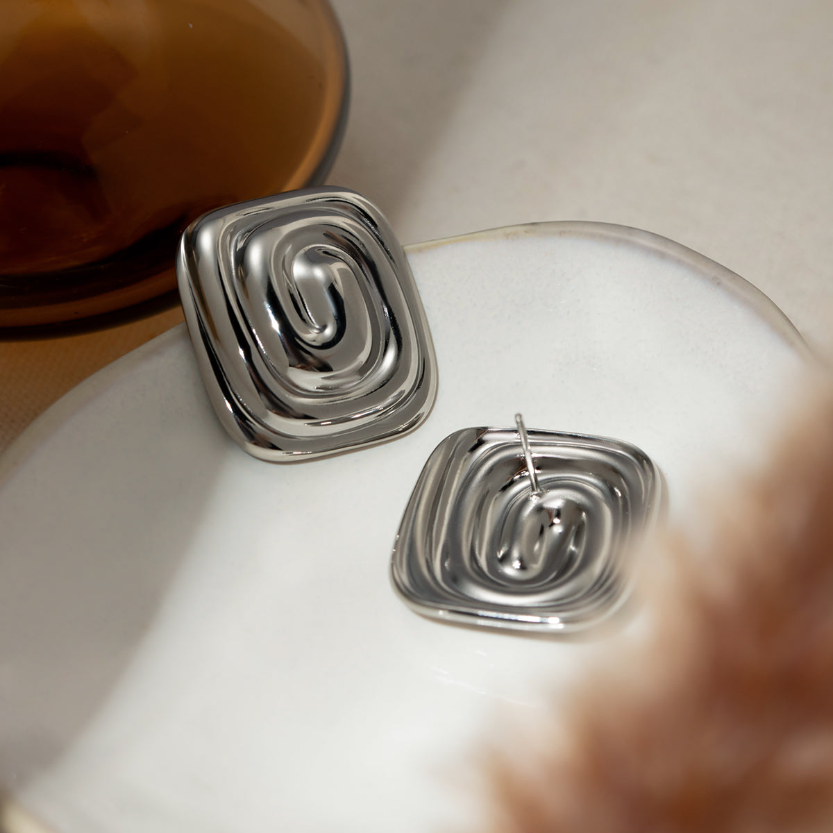 PVD Coated Real Gold Plated 18K Irregular Spiral 304 Stainless Steel IG Style Modern Classic Waterproof Non Tarnish Ear Studs