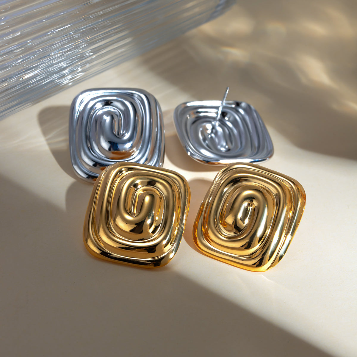 PVD Coated Real Gold Plated 18K Irregular Spiral 304 Stainless Steel IG Style Modern Classic Waterproof Non Tarnish Ear Studs