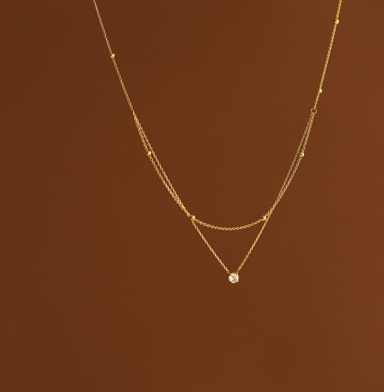 on Plating (IP) Real Gold Plated Round 304 Stainless Steel Waterproof Non Tarnish  Double Layer Necklace
