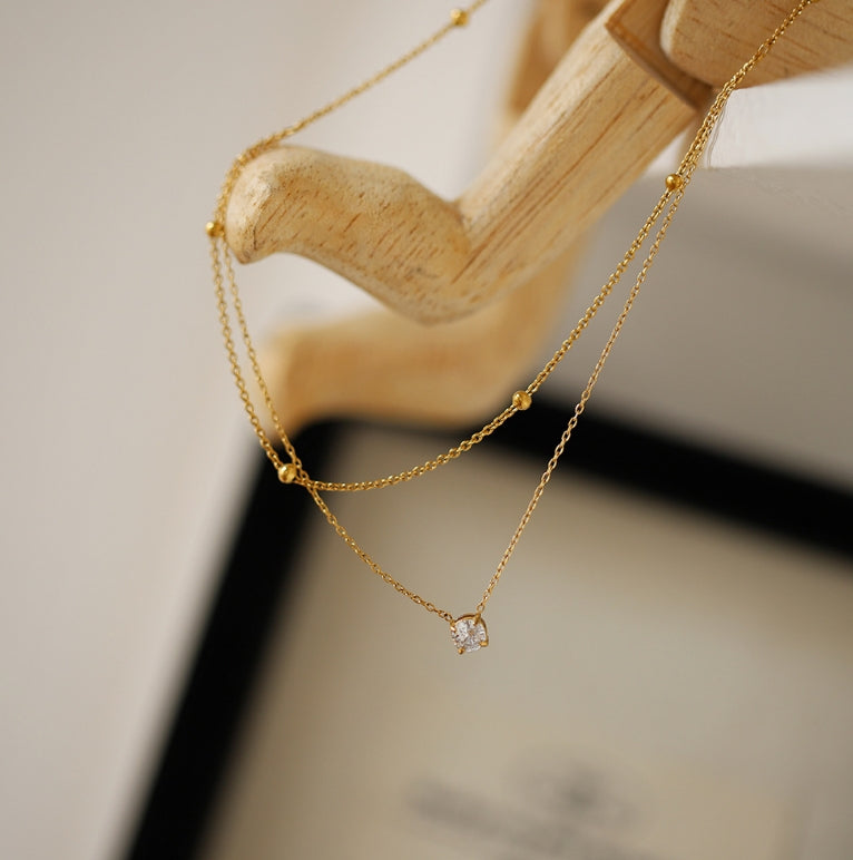 on Plating (IP) Real Gold Plated Round 304 Stainless Steel Waterproof Non Tarnish  Double Layer Necklace
