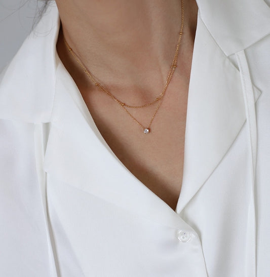 on Plating (IP) Real Gold Plated Round 304 Stainless Steel Waterproof Non Tarnish  Double Layer Necklace