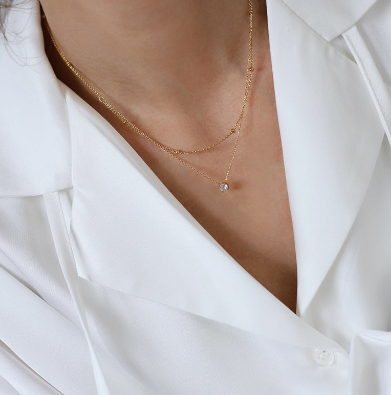 on Plating (IP) Real Gold Plated Round 304 Stainless Steel Waterproof Non Tarnish  Double Layer Necklace