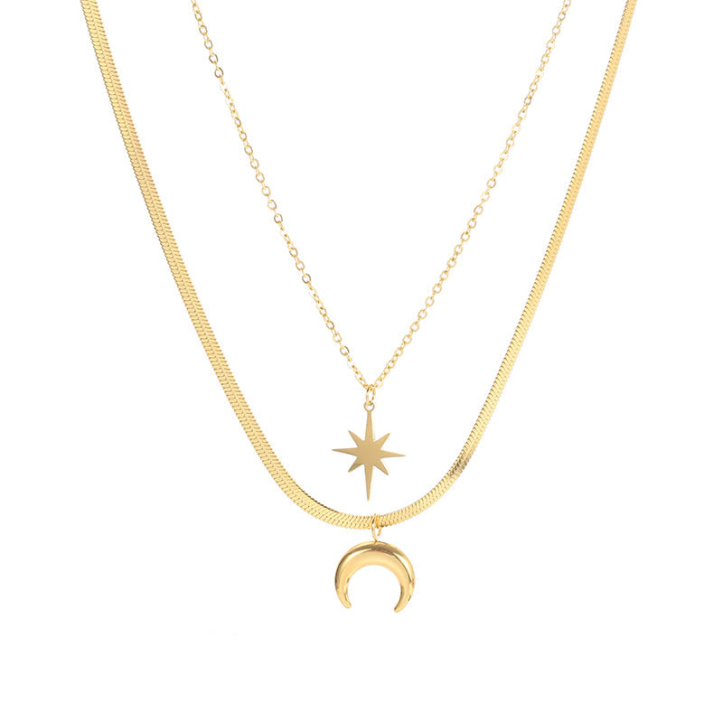 Classic Style Hexagram Moon 304 Stainless Steel 18K Gold Plated Plating Pendant Necklace