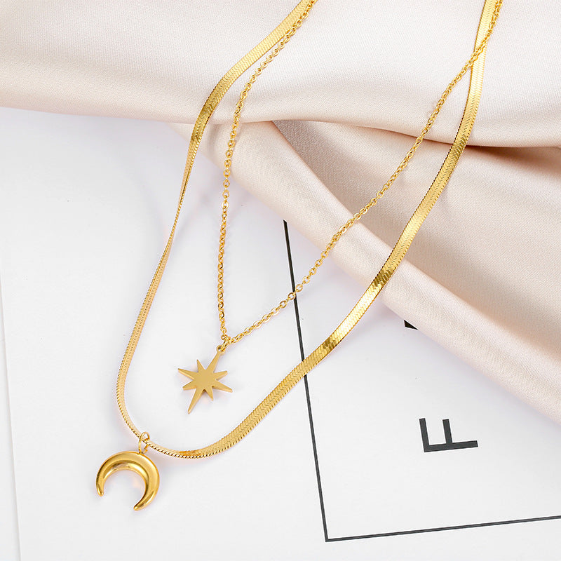 Classic Style Hexagram Moon 304 Stainless Steel 18K Gold Plated Plating Pendant Necklace