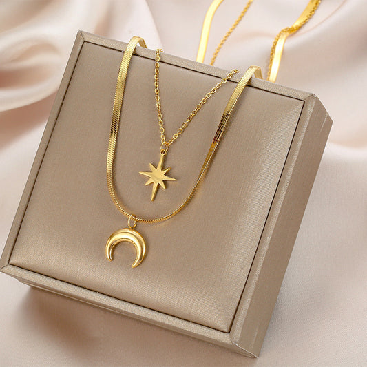 Classic Style Hexagram Moon 304 Stainless Steel 18K Gold Plated Plating Pendant Necklace