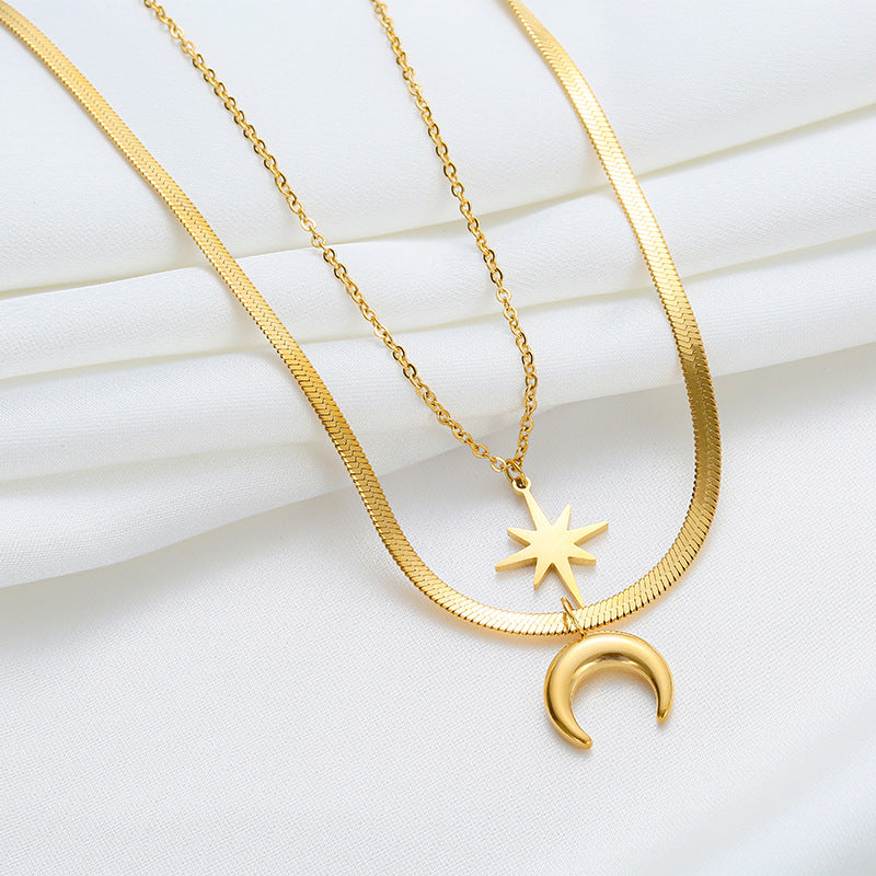 Classic Style Hexagram Moon 304 Stainless Steel 18K Gold Plated Plating Pendant Necklace