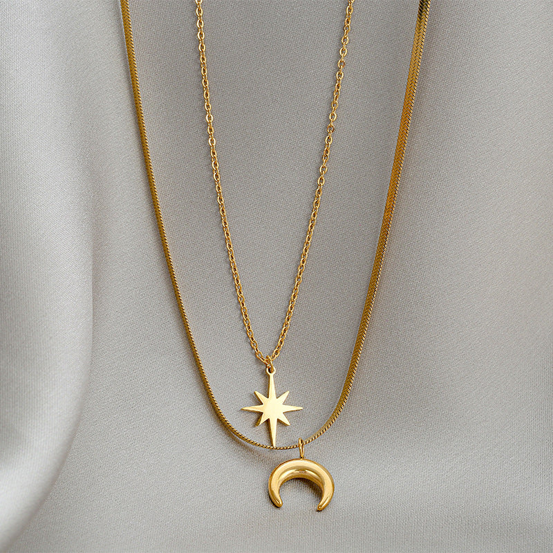 Classic Style Hexagram Moon 304 Stainless Steel 18K Gold Plated Plating Pendant Necklace