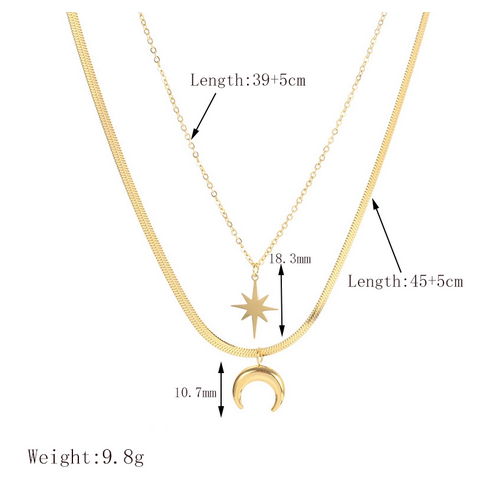 Classic Style Hexagram Moon 304 Stainless Steel 18K Gold Plated Plating Pendant Necklace
