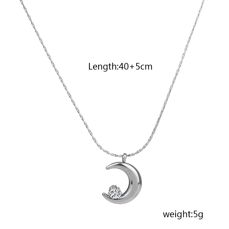 Moon 304 Stainless Steel Zircon Gold Plated Inlay Pendant Necklace