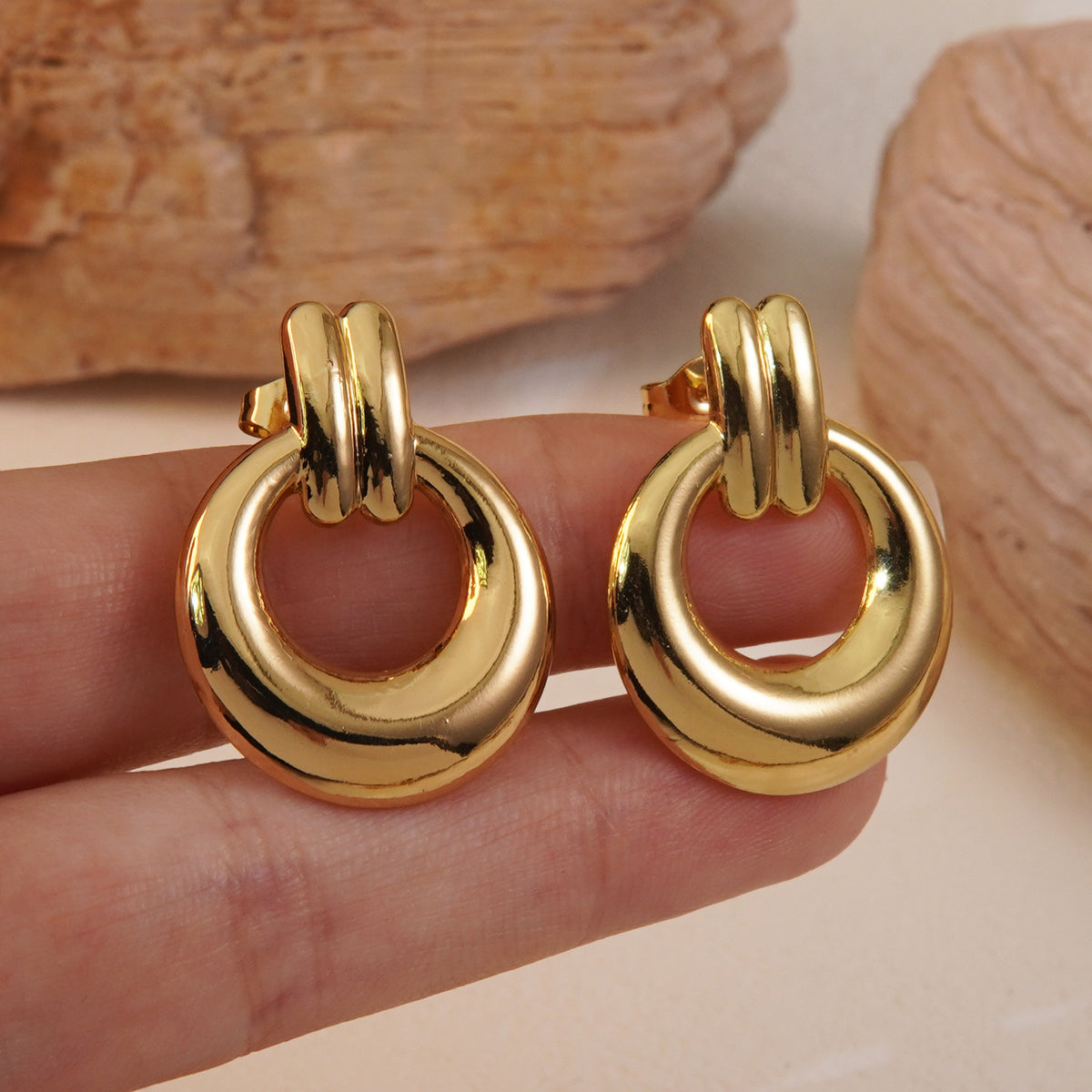 Elegant 304 Stainless Steel Gold Electroplating Ear Studs