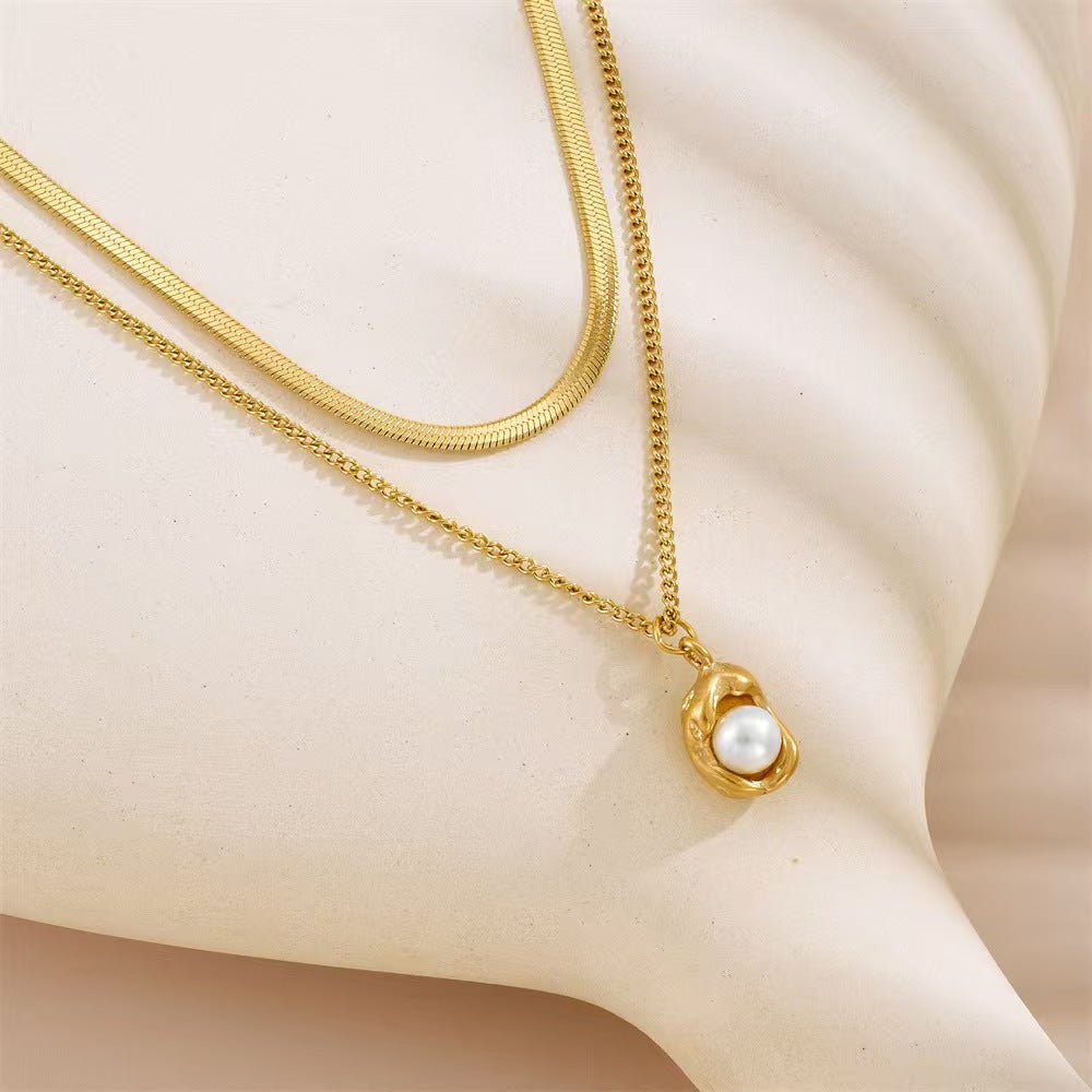 304 Stainless Steel  Ion Plating (IP) Acrylic 18K Gold Plated Waterproof Non Tarnish Plating Inlay Gold Necklace Jewelry Set