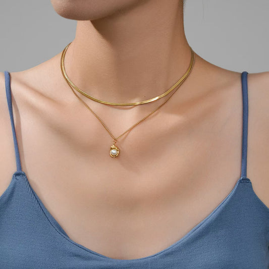 304 Stainless Steel  Ion Plating (IP) Acrylic 18K Gold Plated Waterproof Non Tarnish Plating Inlay Gold Necklace Jewelry Set