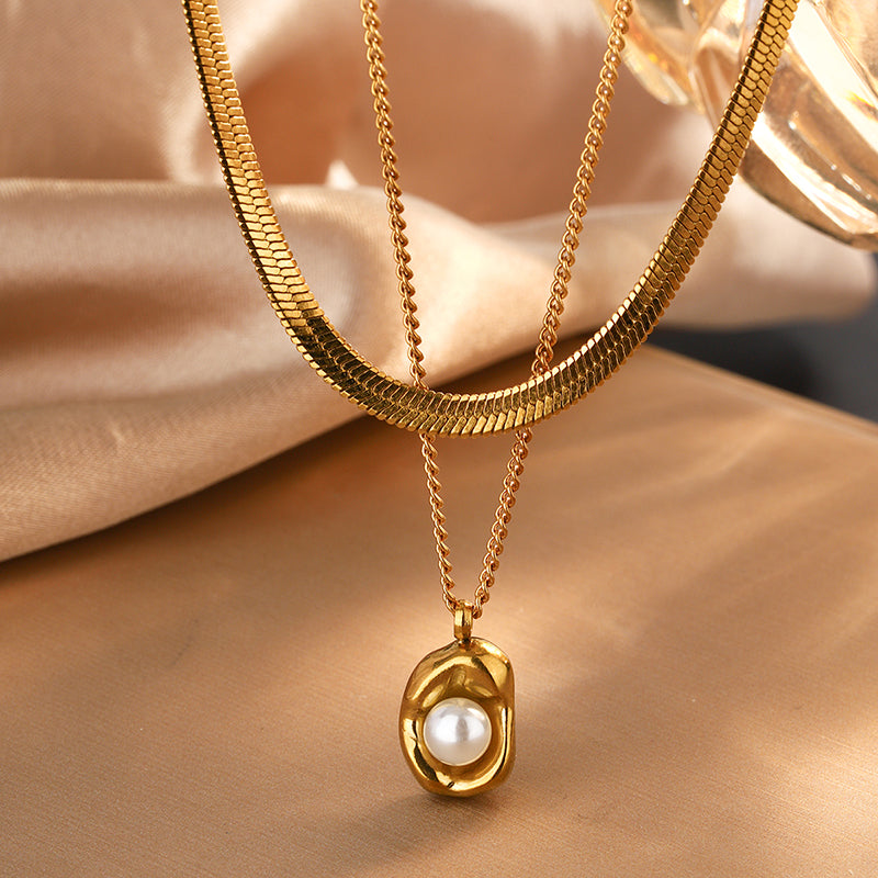 304 Stainless Steel  Ion Plating (IP) Acrylic 18K Gold Plated Waterproof Non Tarnish Plating Inlay Gold Necklace Jewelry Set