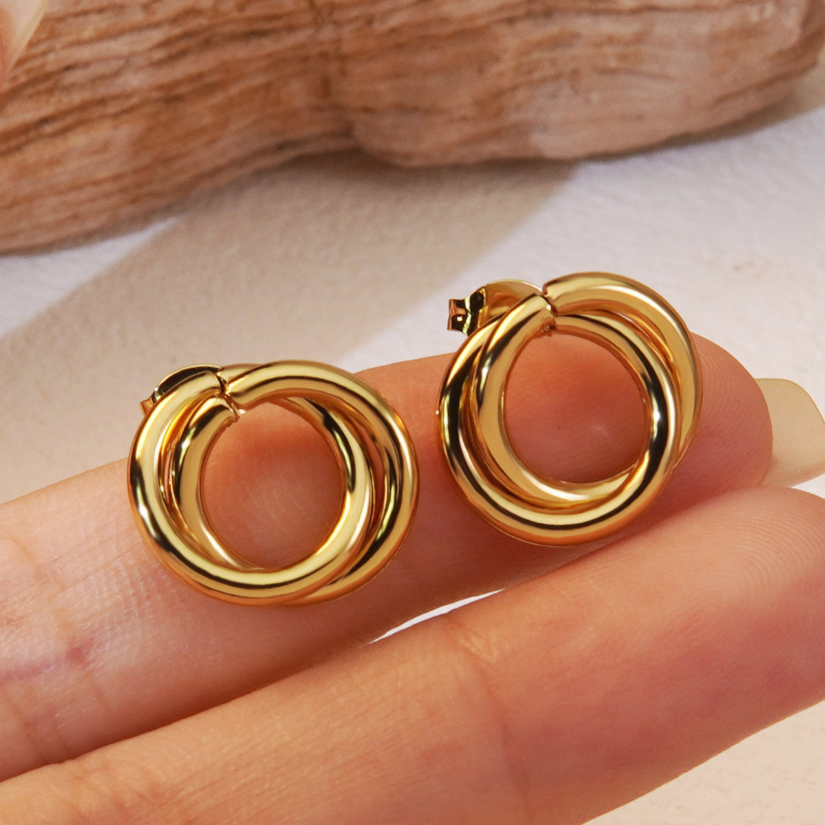304 Stainless Steel Imitation Gold Electroplating Ear Studs