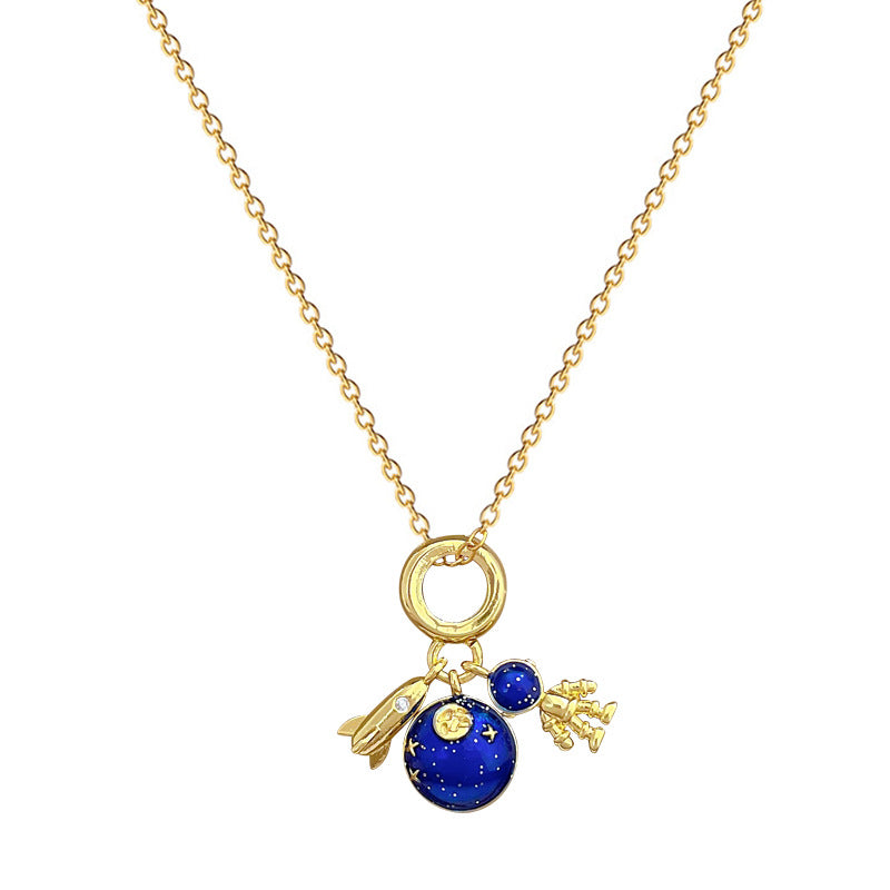 18K Gold  Plated Astronaut Plane Titanium Steel Pendant Necklace