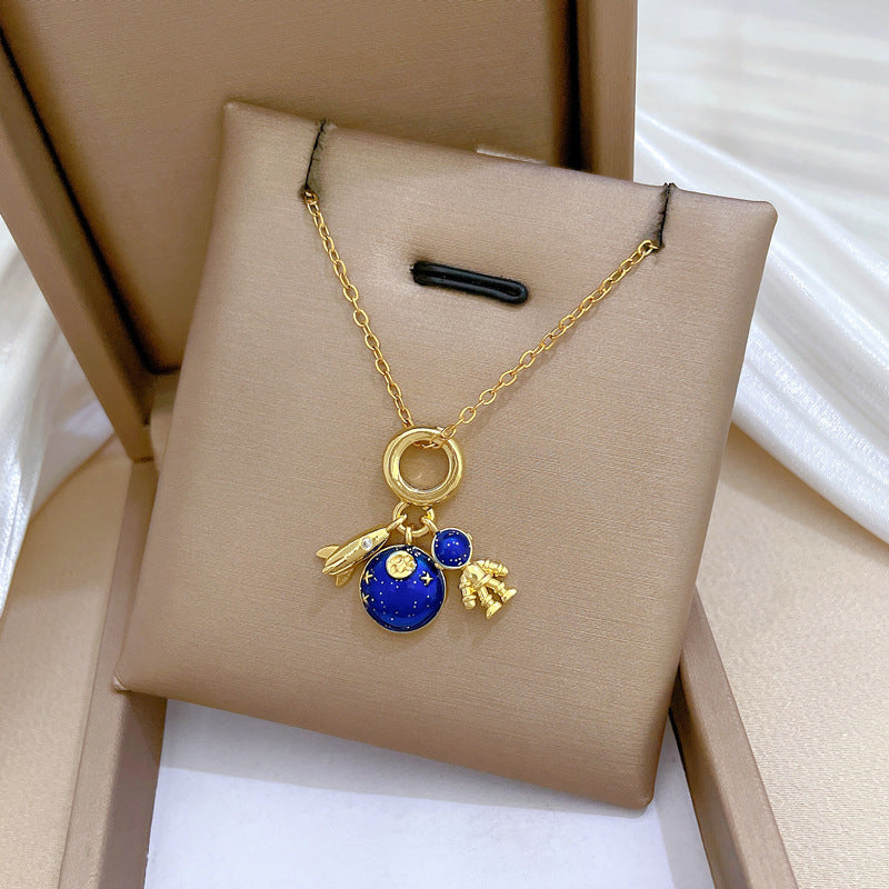 18K Gold  Plated Astronaut Plane Titanium Steel Pendant Necklace