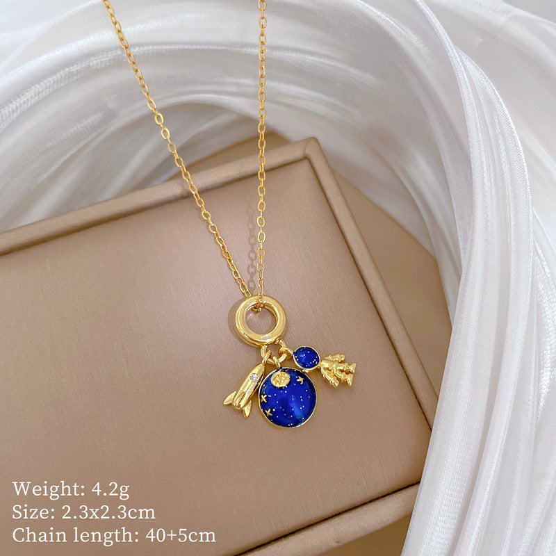 18K Gold  Plated Astronaut Plane Titanium Steel Pendant Necklace