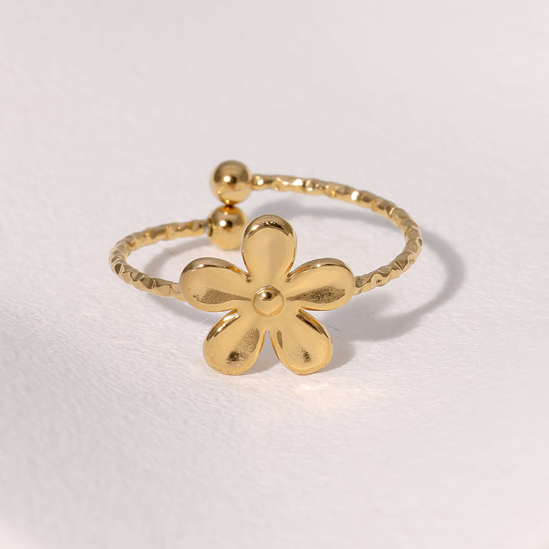Small Exquisite Cute Sweet Design Open Stainless Steel Ring Bowknot Flower Shape Gold-plated Ring