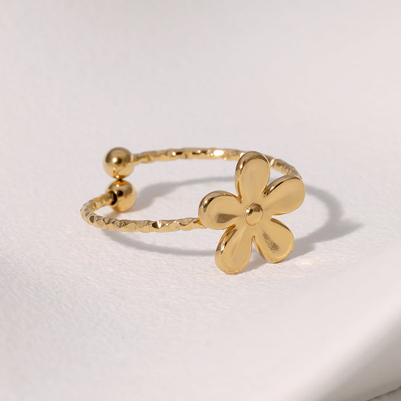 Small Exquisite Cute Sweet Design Open Stainless Steel Ring Bowknot Flower Shape Gold-plated Ring