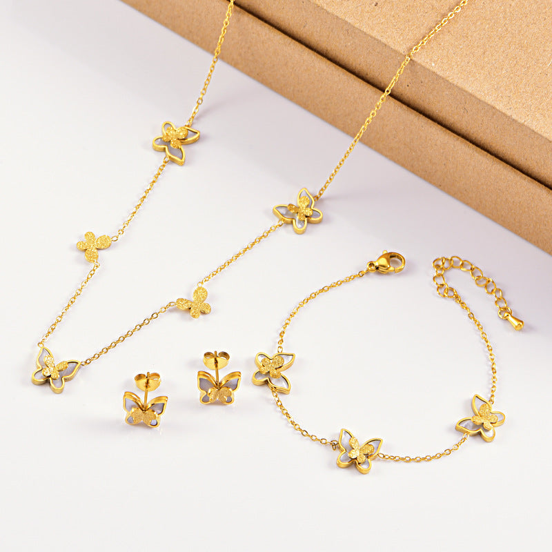 304 Stainless Steel Butterfly PVD Coated 18K Real Gold Plated Cute Waterproof Non Tarnish Jewellery Set