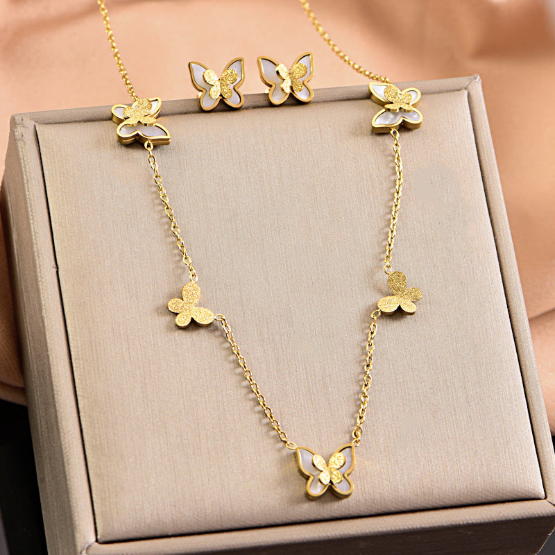 304 Stainless Steel Butterfly PVD Coated 18K Real Gold Plated Cute Waterproof Non Tarnish Jewellery Set
