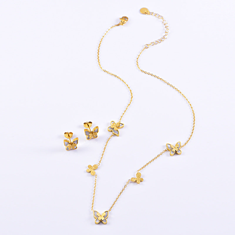 304 Stainless Steel Butterfly PVD Coated 18K Real Gold Plated Cute Waterproof Non Tarnish Jewellery Set