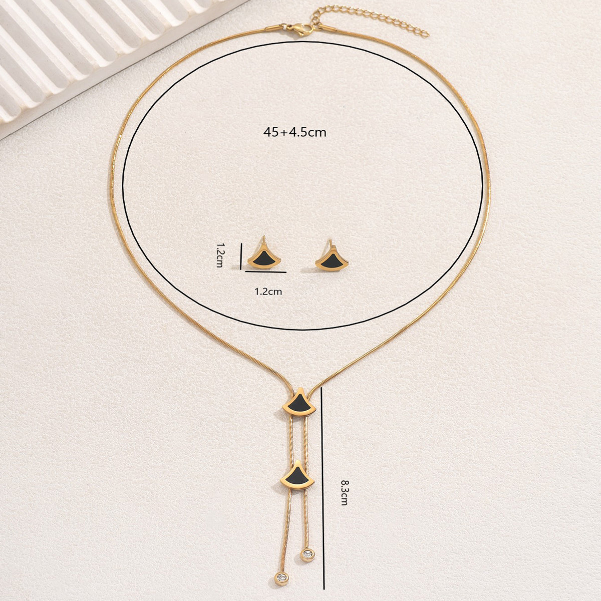 Four-Piece Stainless Steel Fan-Shaped Geometric Light Luxury Tassel Necklace And Earring Set