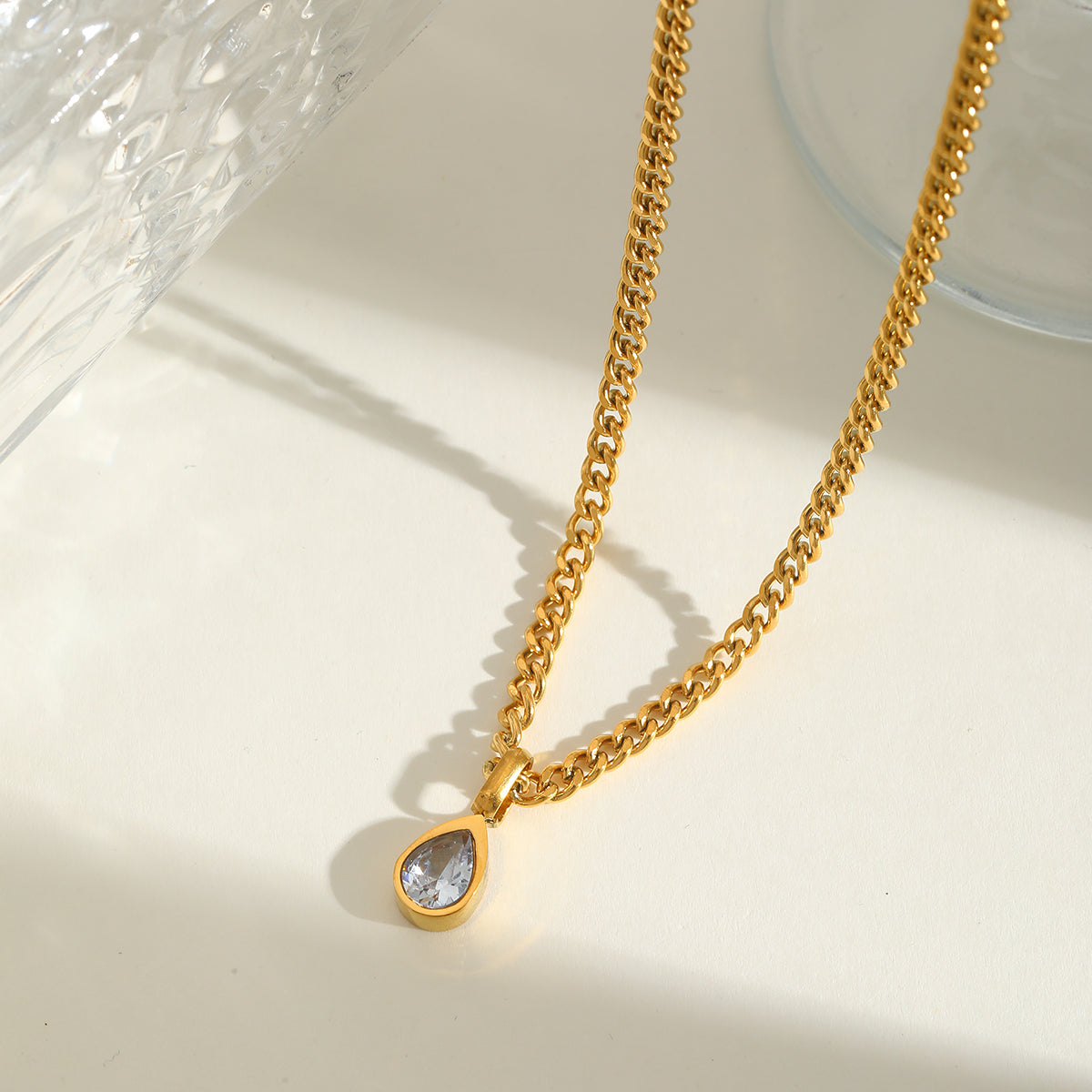 Oval 304 Stainless Steel Zircon Plating Inlay Pendant Long Necklace