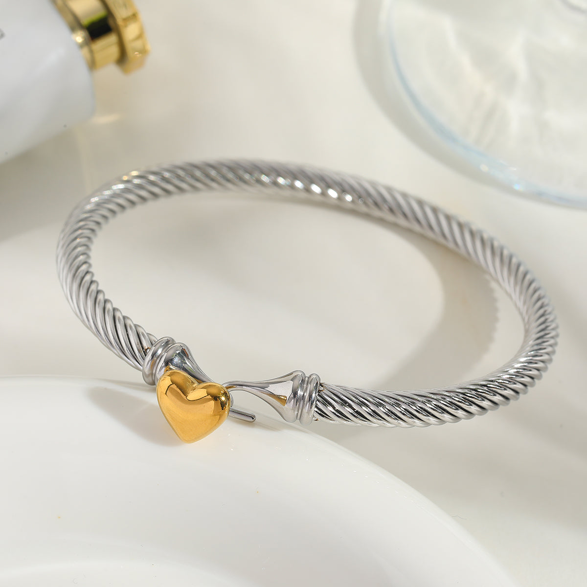Titanium Steel Simple Style Heart Shape Plating Bangle